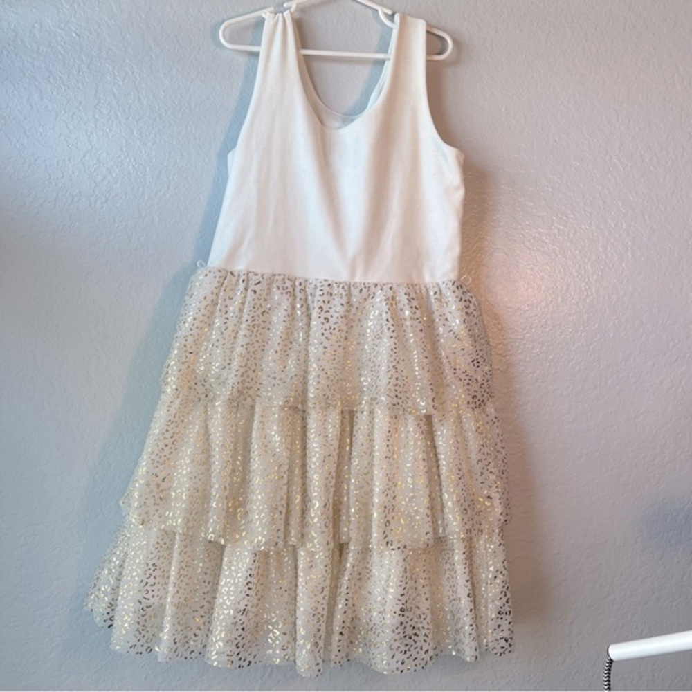 NWT CHILDRENS PLACE Toddler WHITE/GOLD PRINCESS SPARKLE DRESS Large 10/12